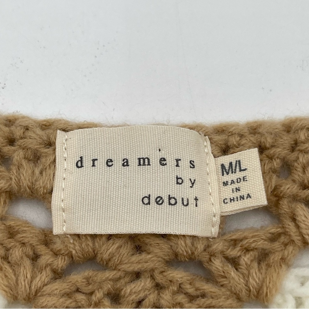 Dreamers by Debut Sweater Medium Large Cream Tan Crochet Granny Square Boho - Picture 6 of 10